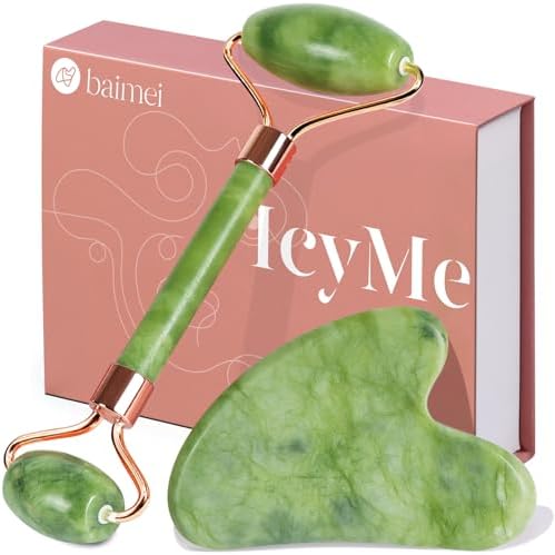 BAIMEI Gua Sha Set and Jade Roller, Jade Gua Sha & Face Rollers for Women